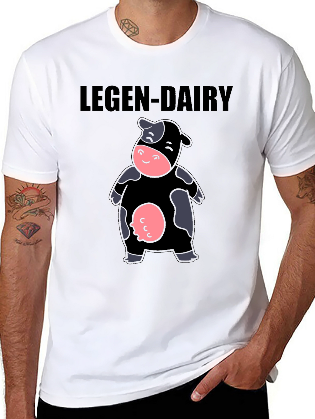 Legen-Dairy Cow Graphic Tee - Black Cotton T-Shirt