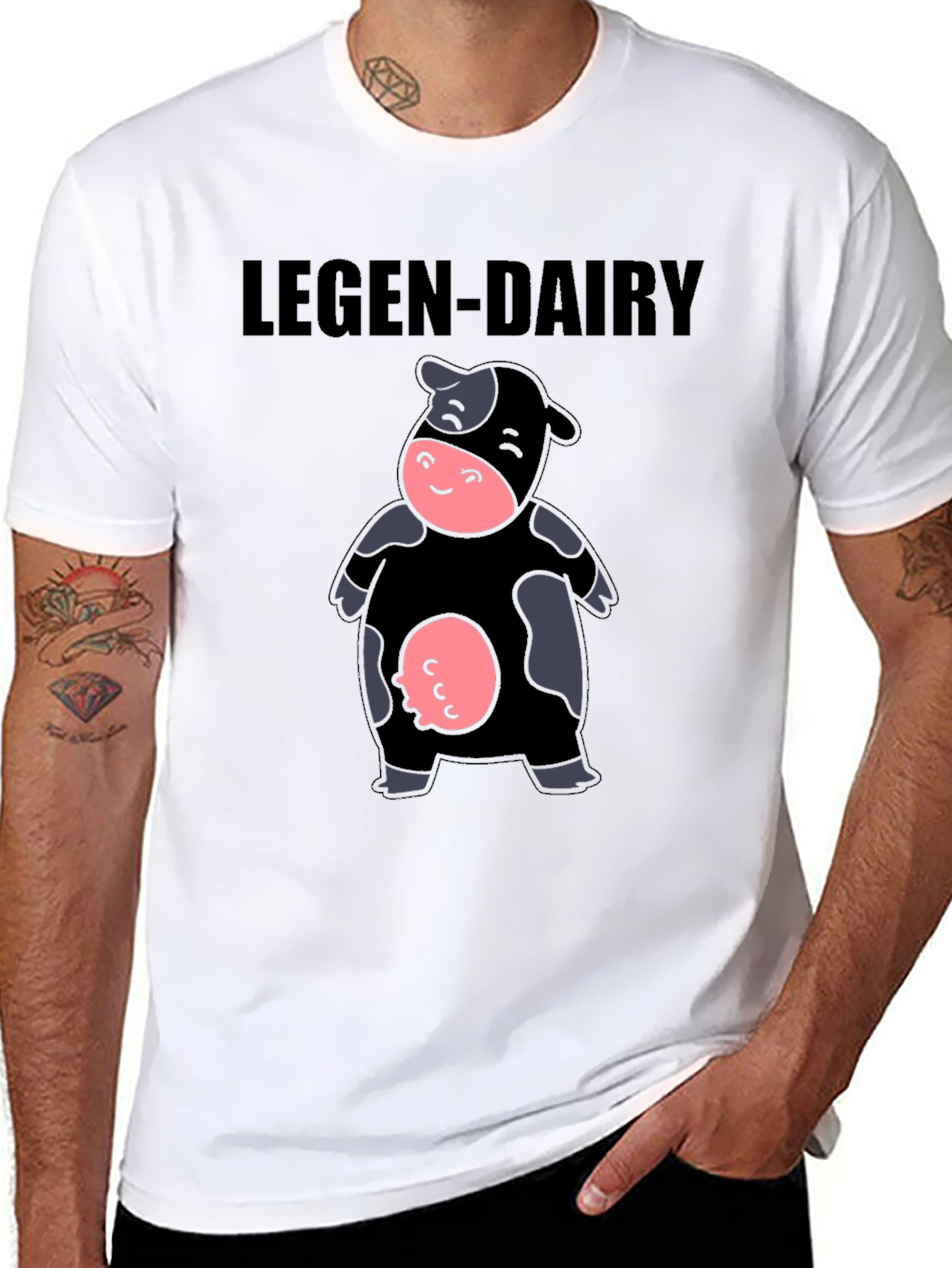 Legen-Dairy Cow Graphic Tee - Black Cotton T-Shirt