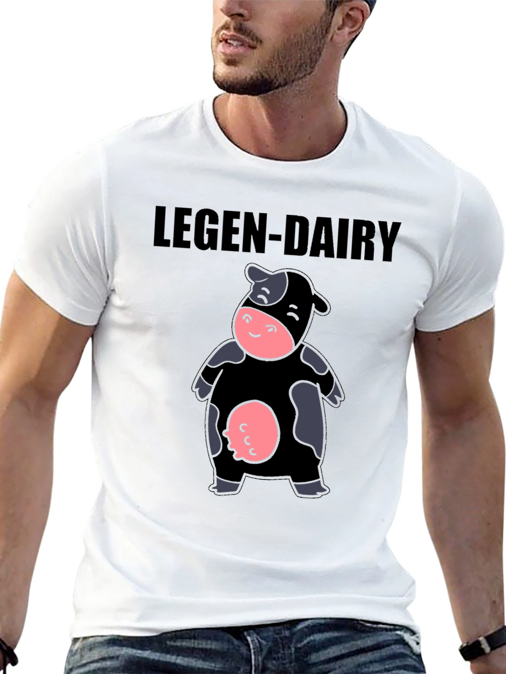 Legen-Dairy Cow Graphic Tee - Black Cotton T-Shirt