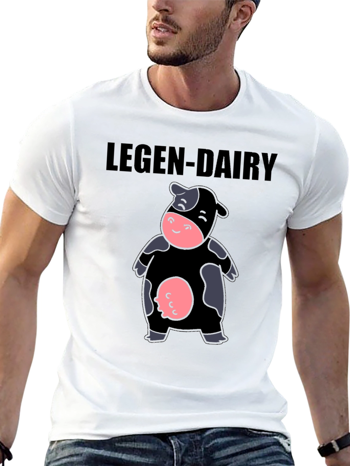 Legen-Dairy Cow Graphic Tee - Black Cotton T-Shirt