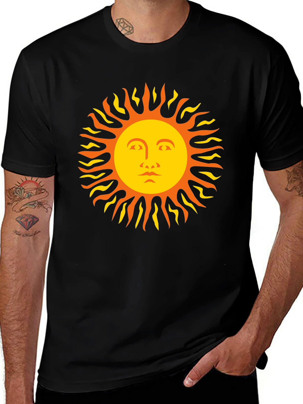 Sun Face Graphic Tee - Black Cotton T-Shirt