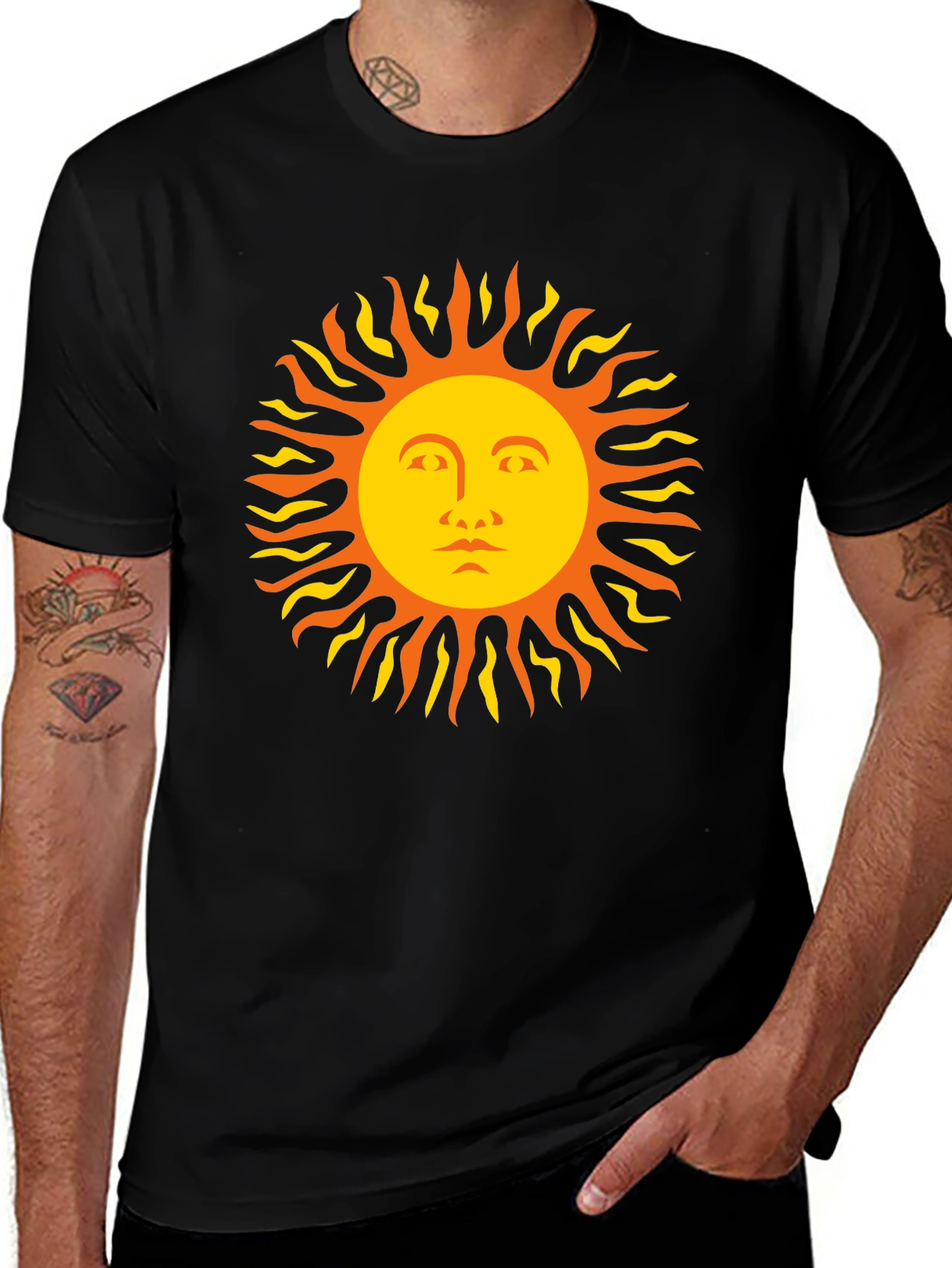 Sun Face Graphic Tee - Black Cotton T-Shirt