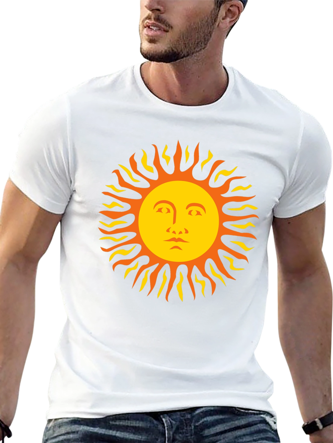 Sun Face Graphic Tee - Black Cotton T-Shirt