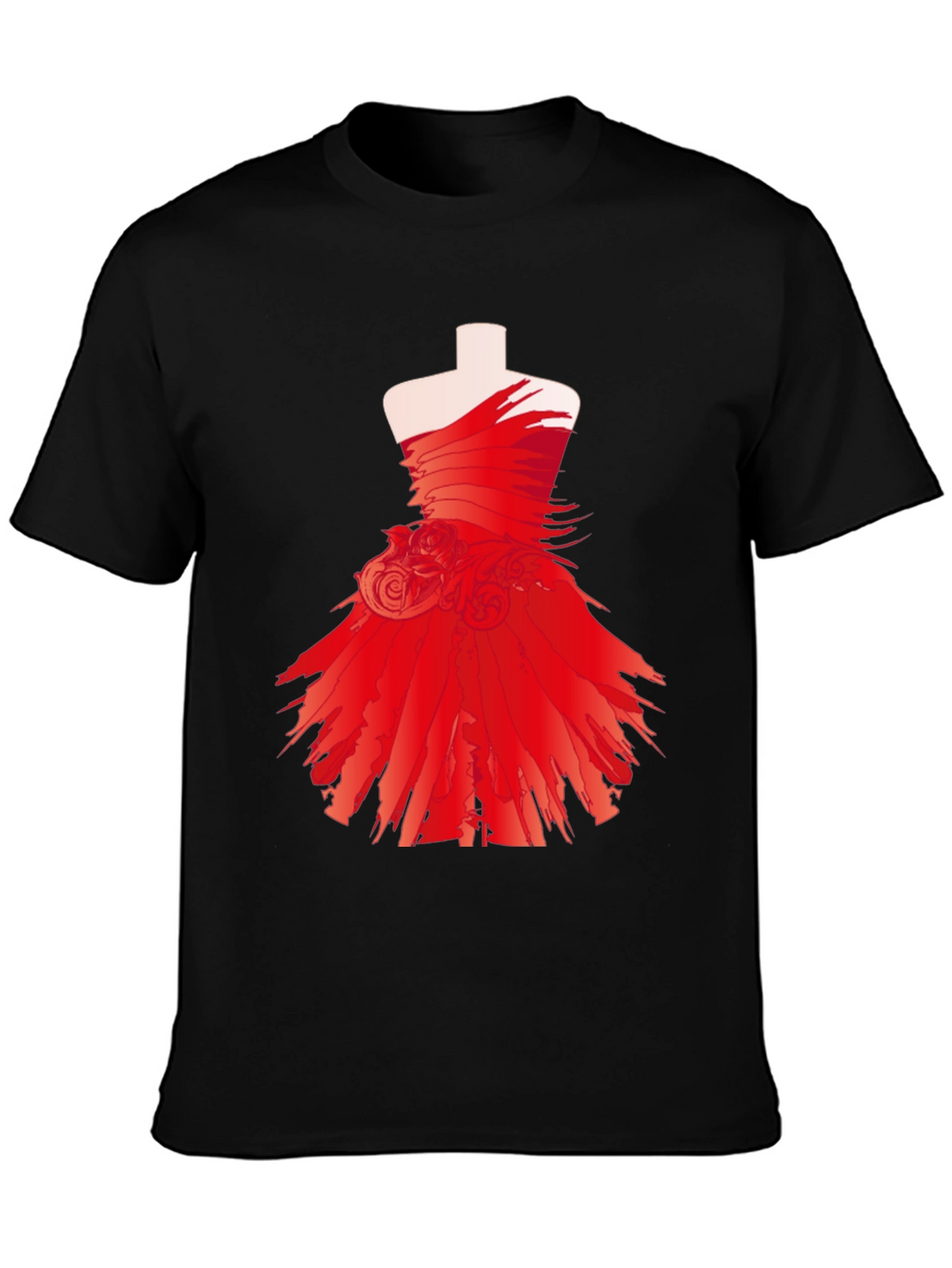 Statement Black Tee with Red Dress Design