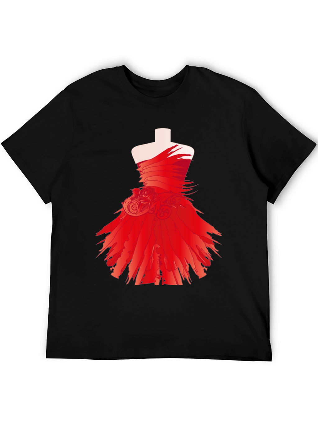 Statement Black Tee with Red Dress Design