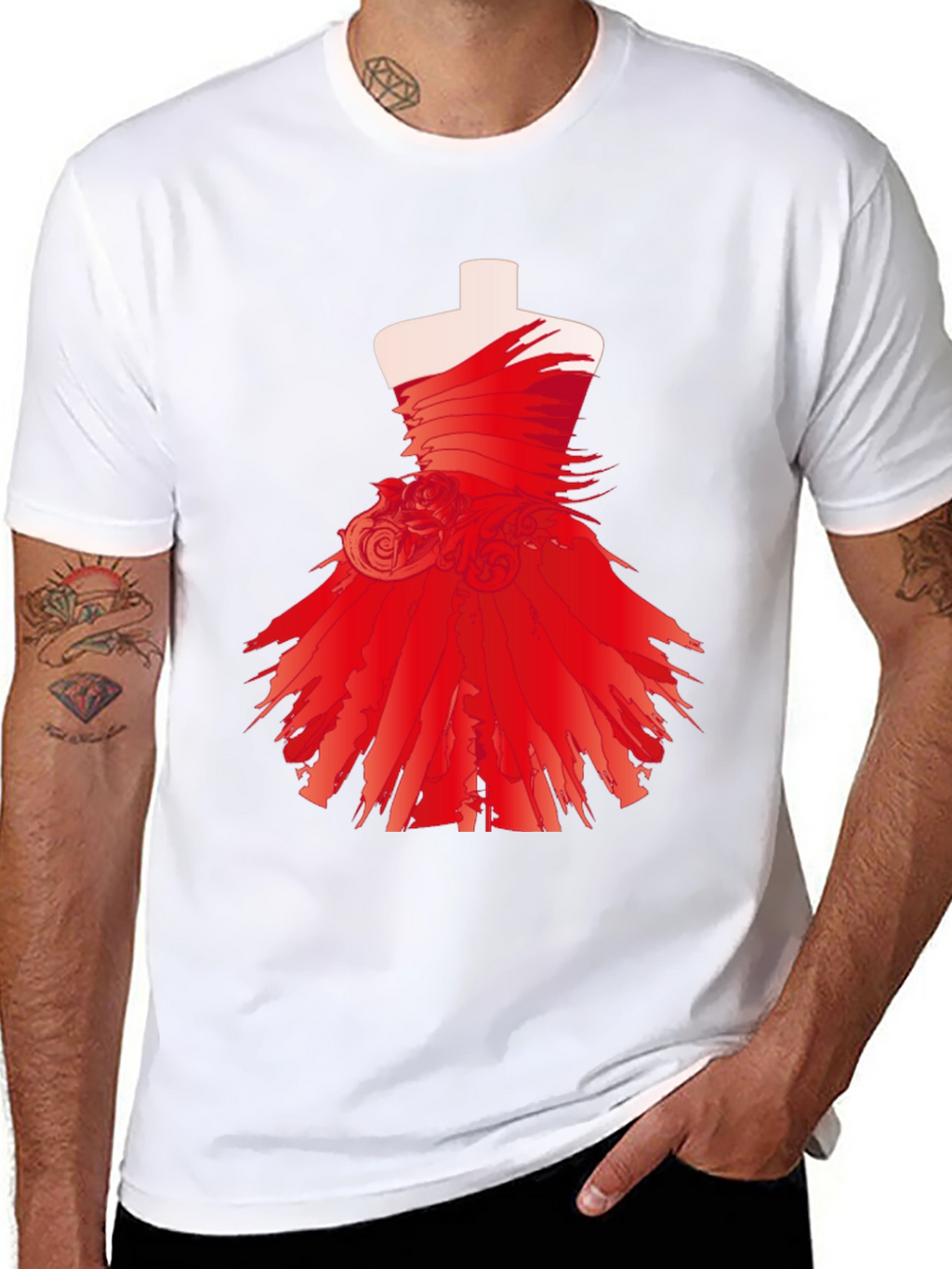 Statement Black Tee with Red Dress Design