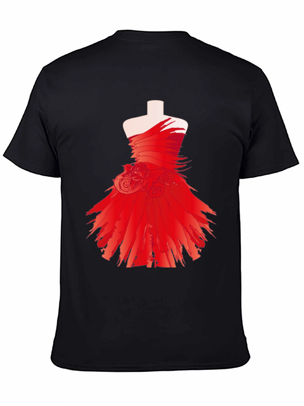 Statement Black Tee with Red Dress Design