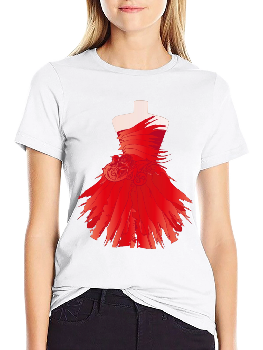 Statement Black Tee with Red Dress Design