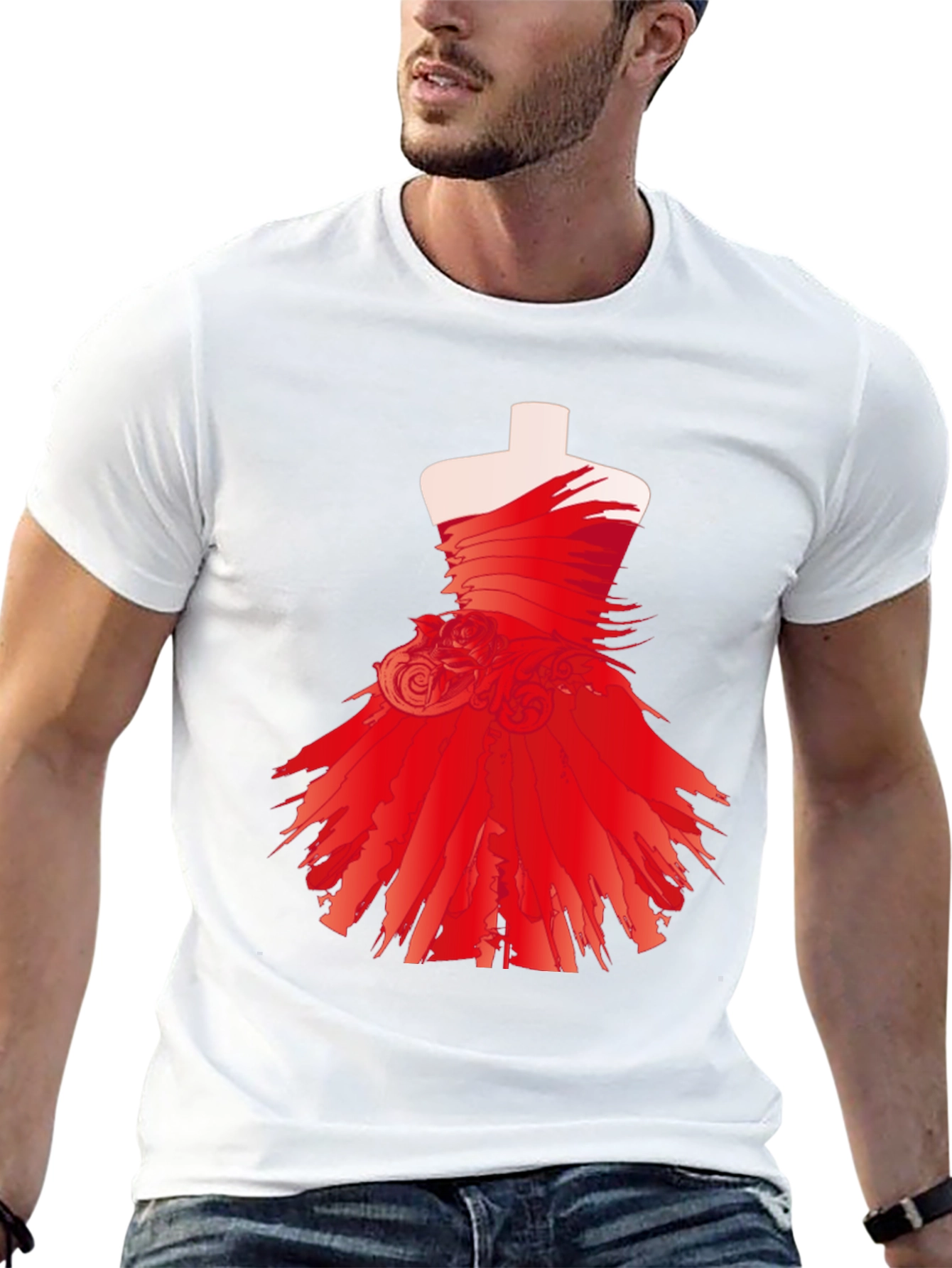 Statement Black Tee with Red Dress Design