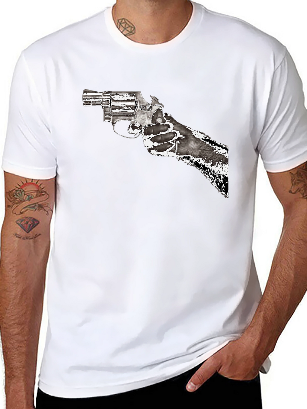 Gun Graphic T-Shirt - Black Cotton Blend