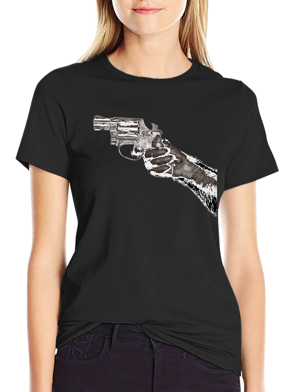 Gun Graphic T-Shirt - Black Cotton Blend