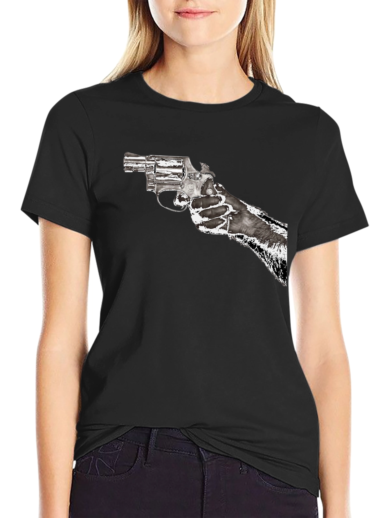 Gun Graphic T-Shirt - Black Cotton Blend