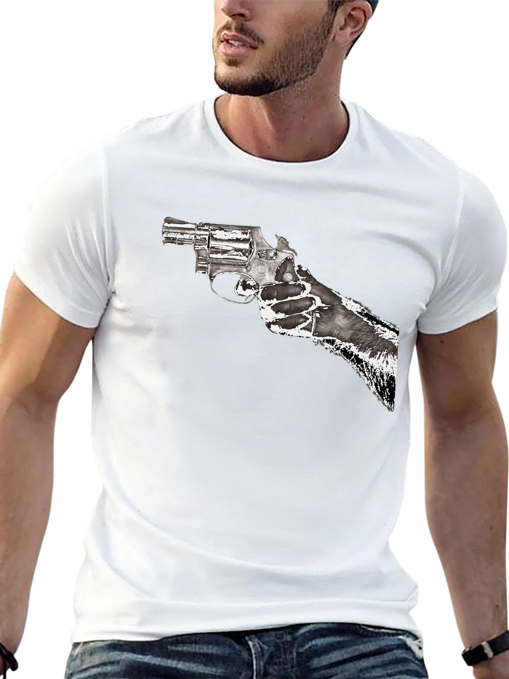 Gun Graphic T-Shirt - Black Cotton Blend