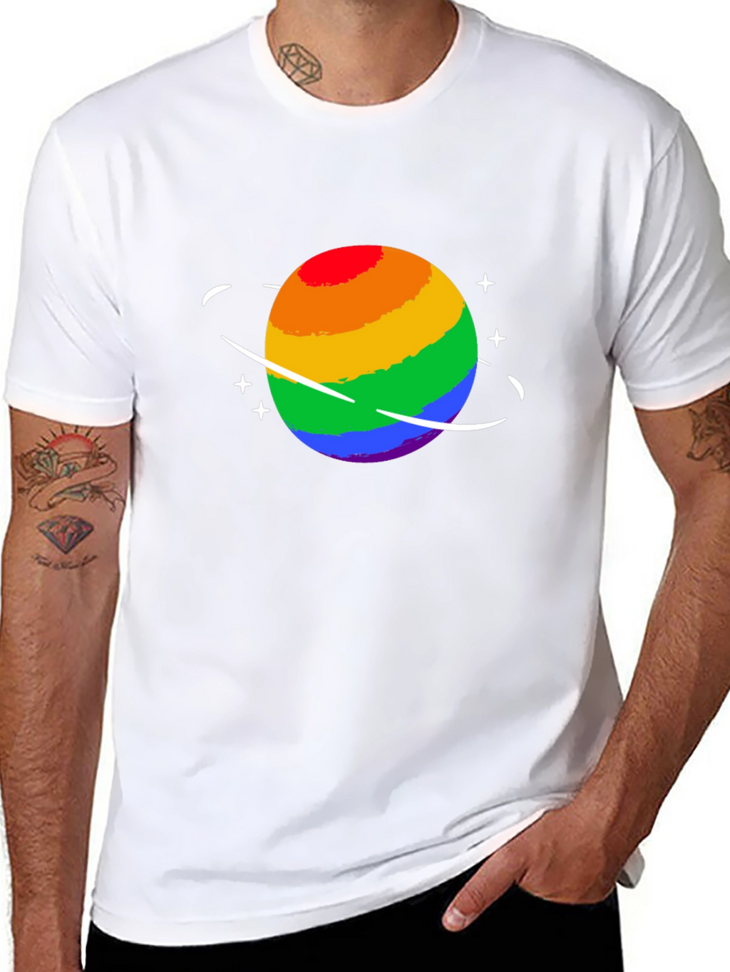 Rainbow Planet Graphic Tee - Black Cotton T-Shirt