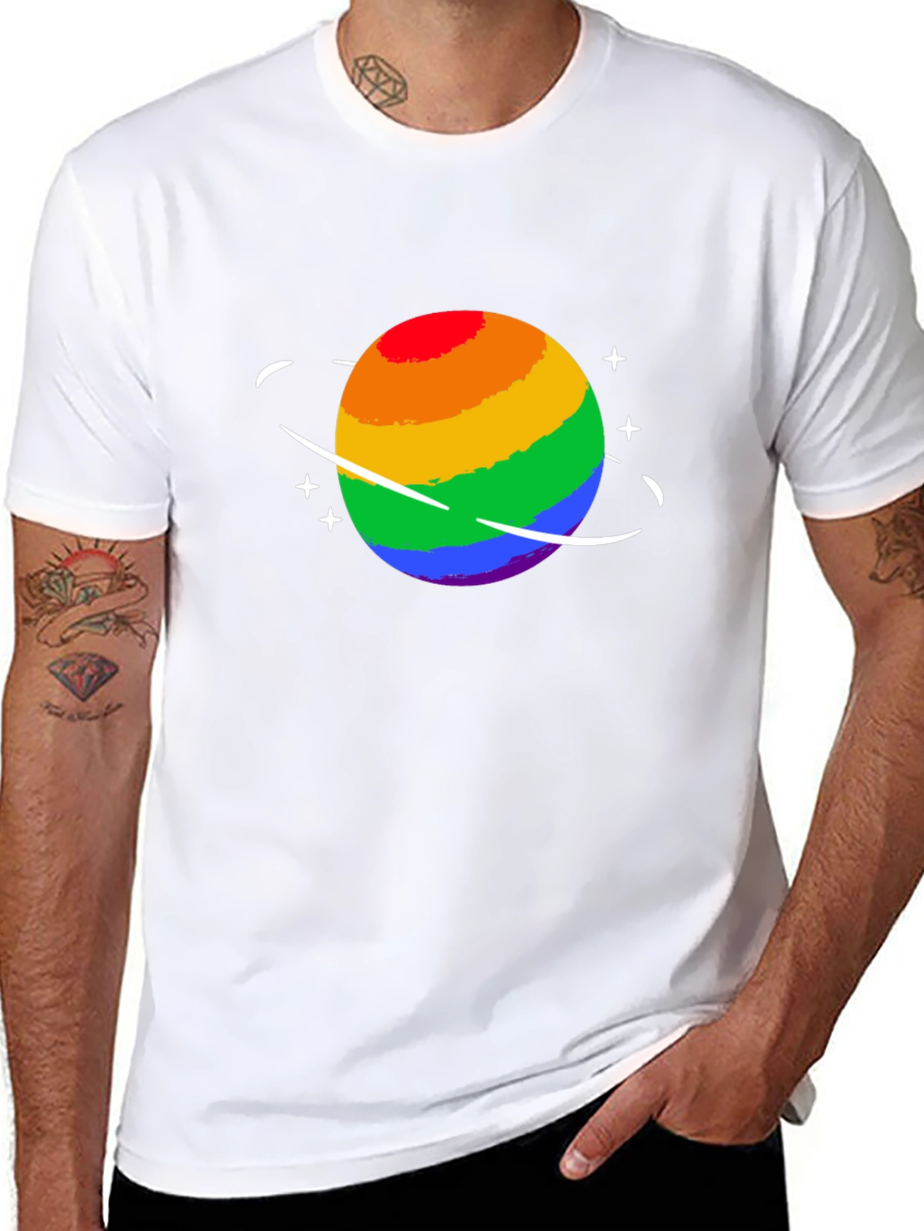 Rainbow Planet Graphic Tee - Black Cotton T-Shirt
