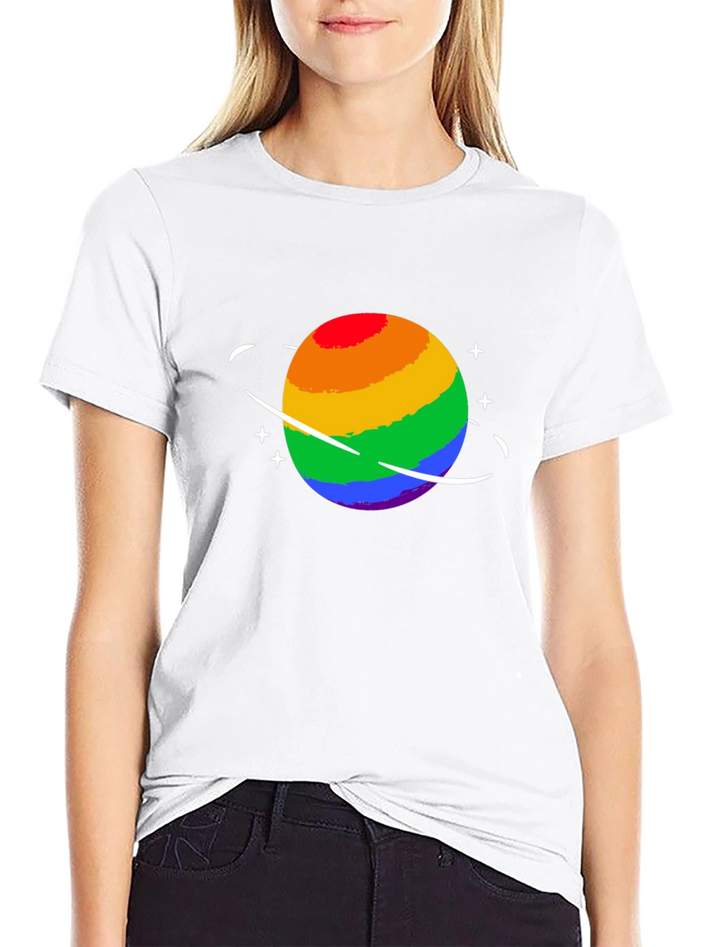 Rainbow Planet Graphic Tee - Black Cotton T-Shirt