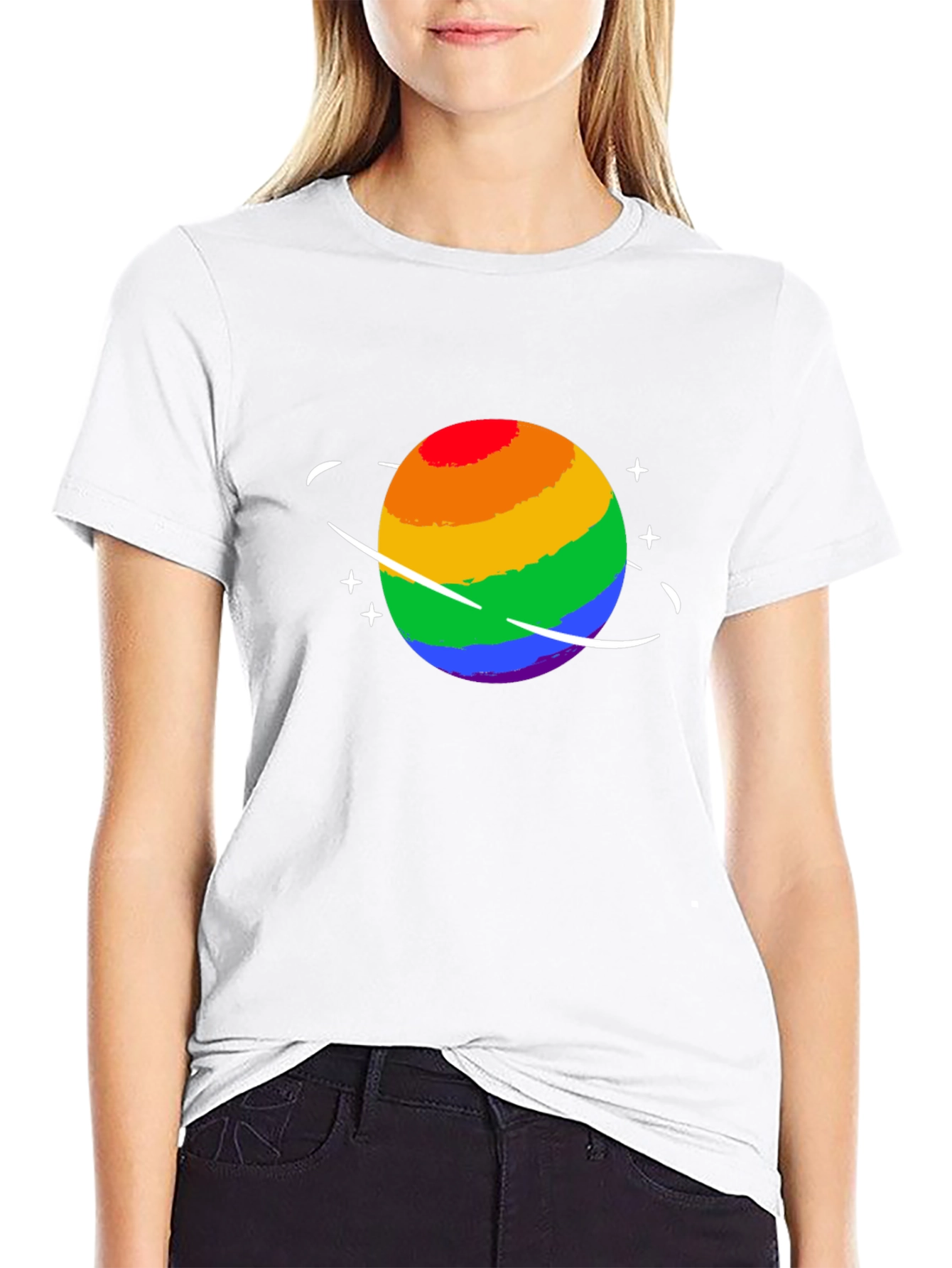 Rainbow Planet Graphic Tee - Black Cotton T-Shirt