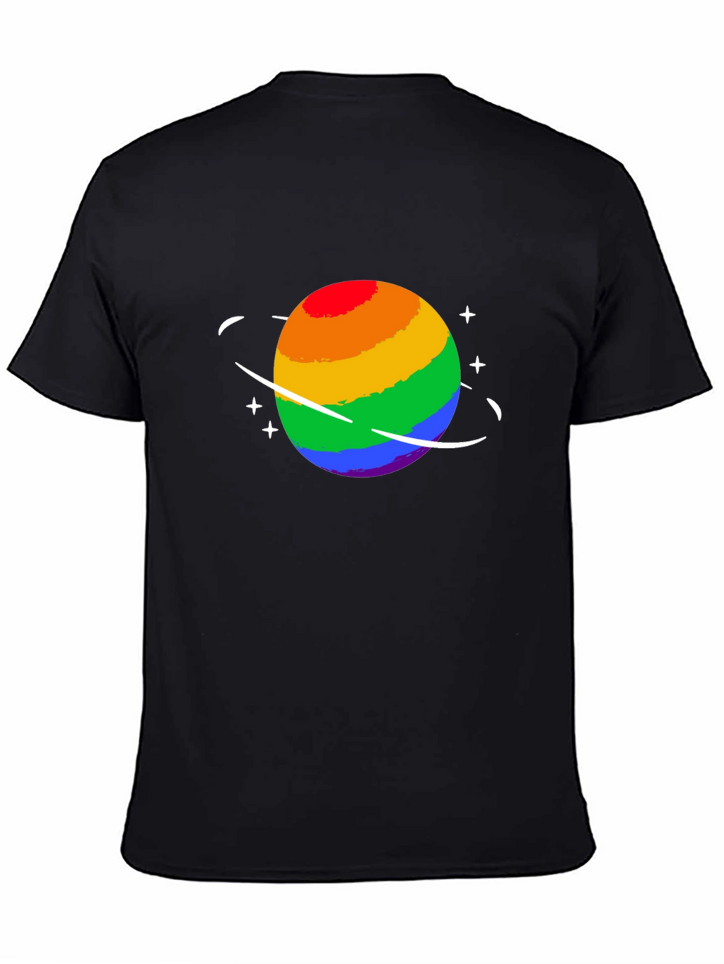 Rainbow Planet Graphic Tee - Black Cotton T-Shirt