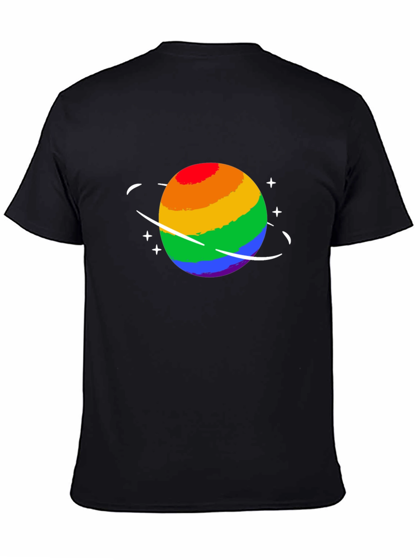 Rainbow Planet Graphic Tee - Black Cotton T-Shirt
