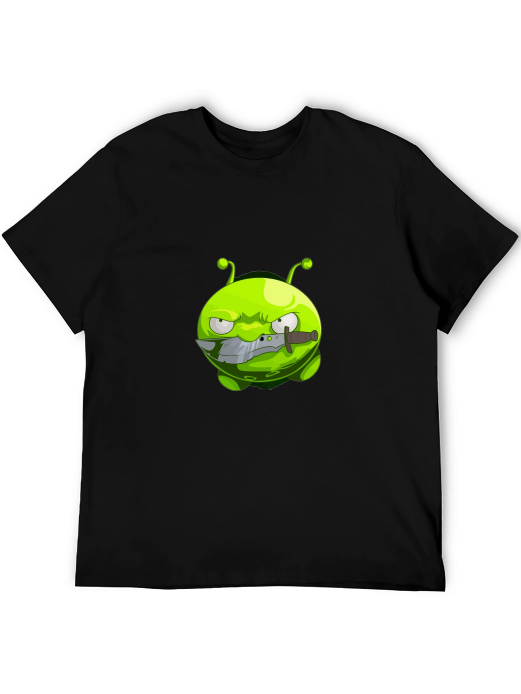 Mens Black T-Shirt with Cartoon Alien Graphic
