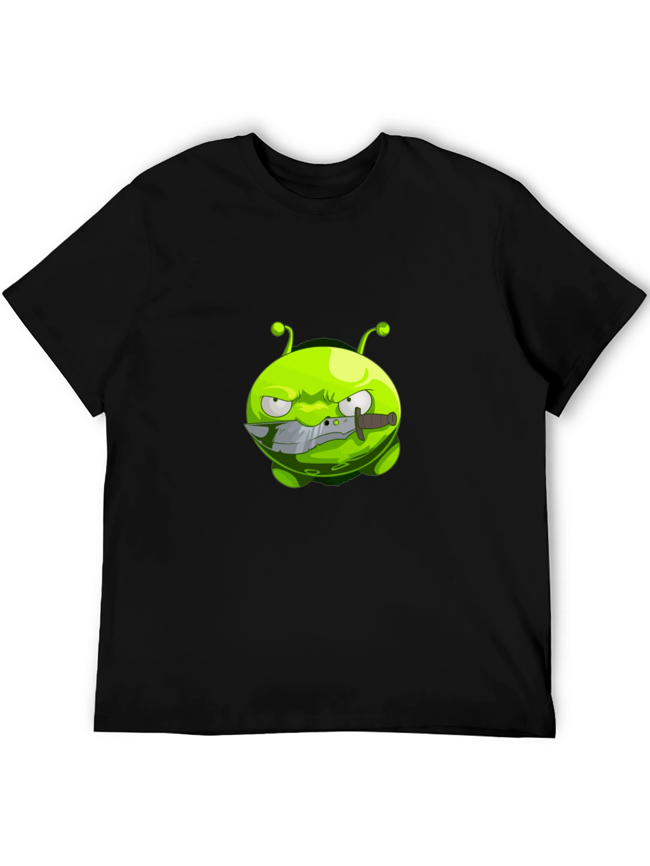 Mens Black T-Shirt with Cartoon Alien Graphic