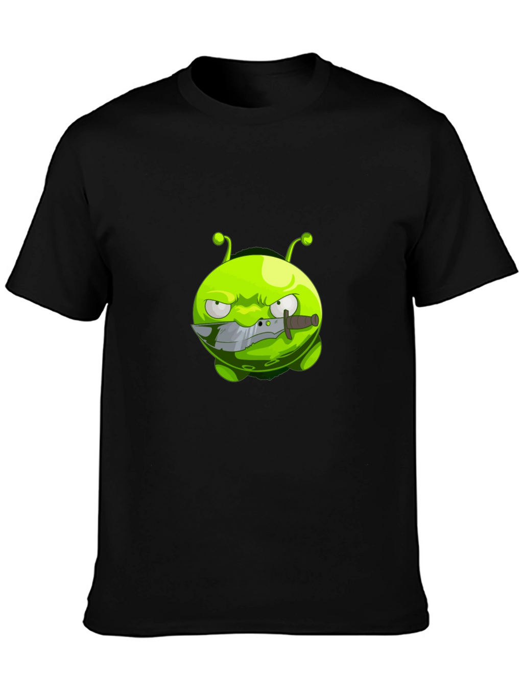 Mens Black T-Shirt with Cartoon Alien Graphic