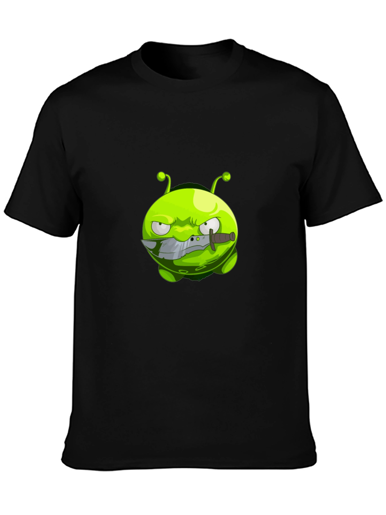 Mens Black T-Shirt with Cartoon Alien Graphic
