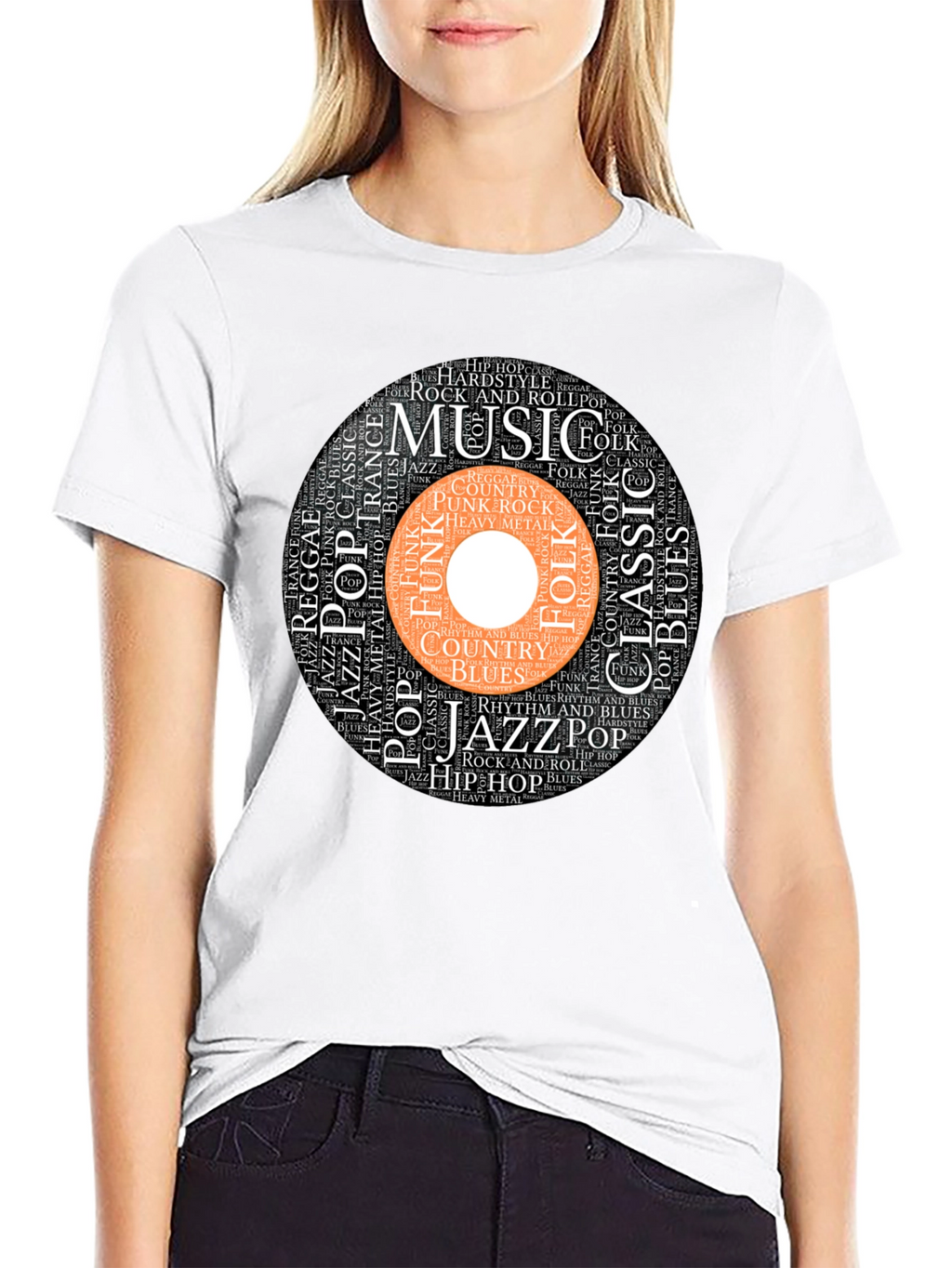 Music Genres Word Art Black T-Shirt