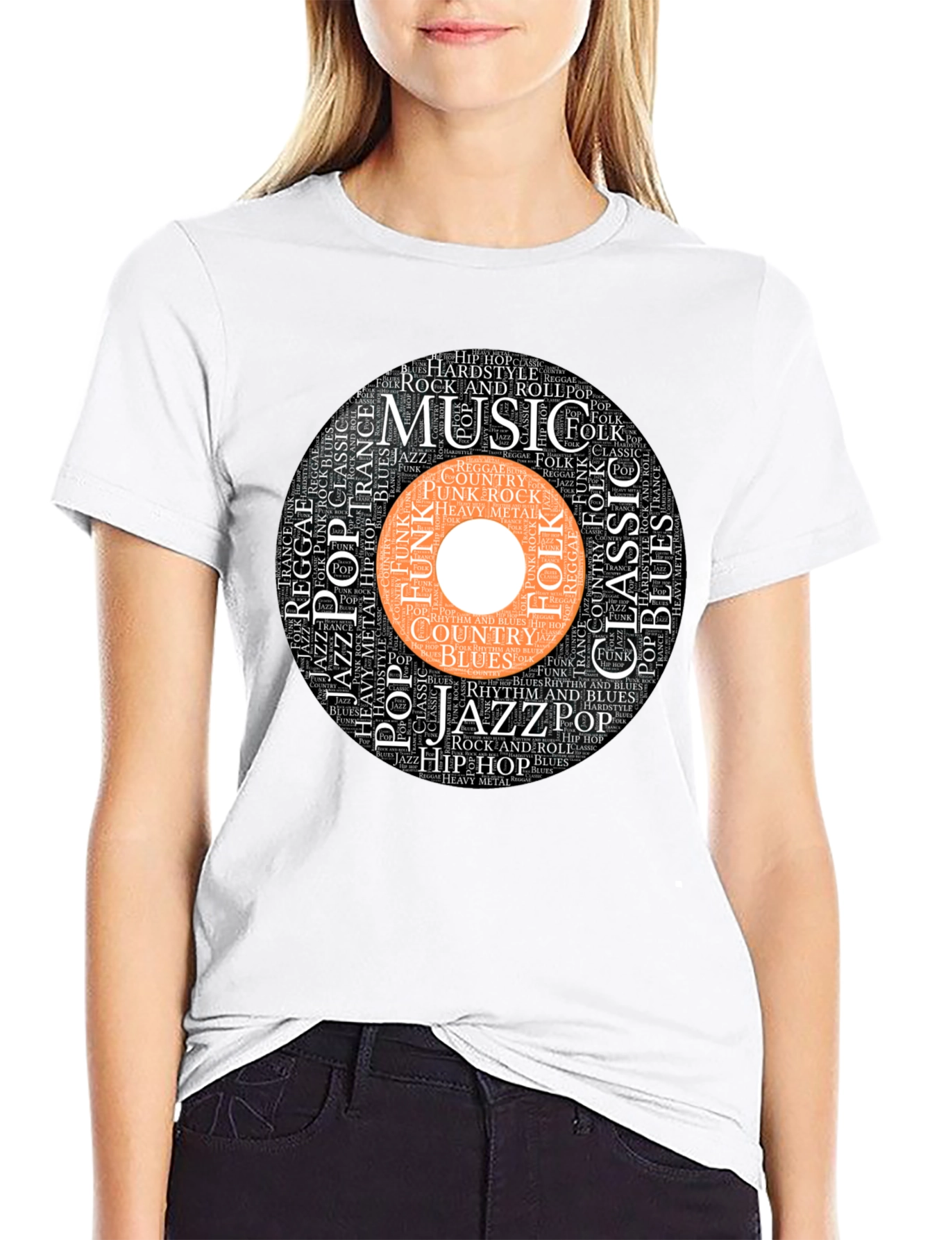Music Genres Word Art Black T-Shirt