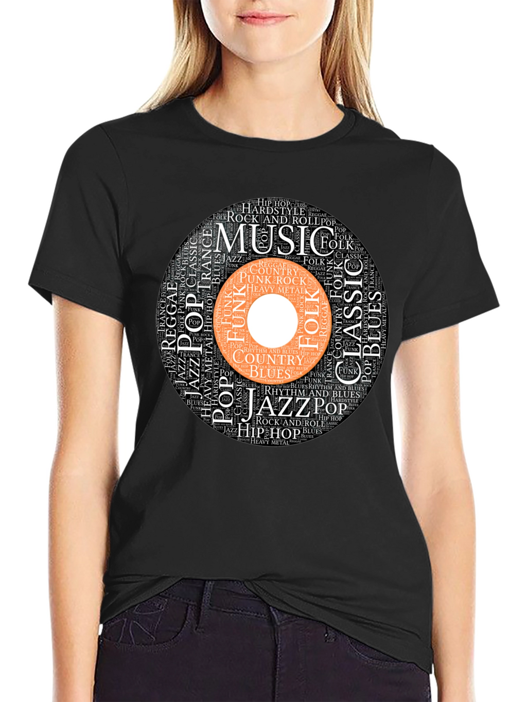 Music Genres Word Art Black T-Shirt