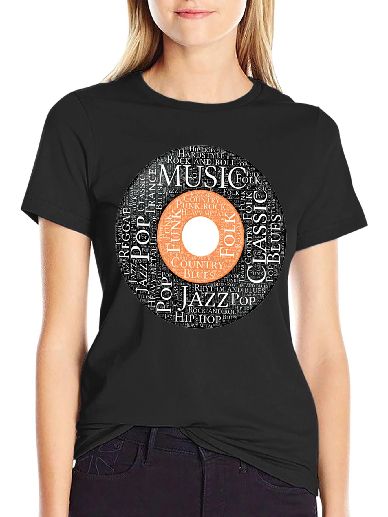Music Genres Word Art Black T-Shirt