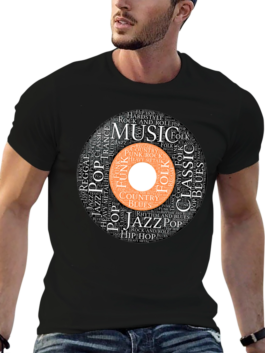 Music Genres Word Art Black T-Shirt