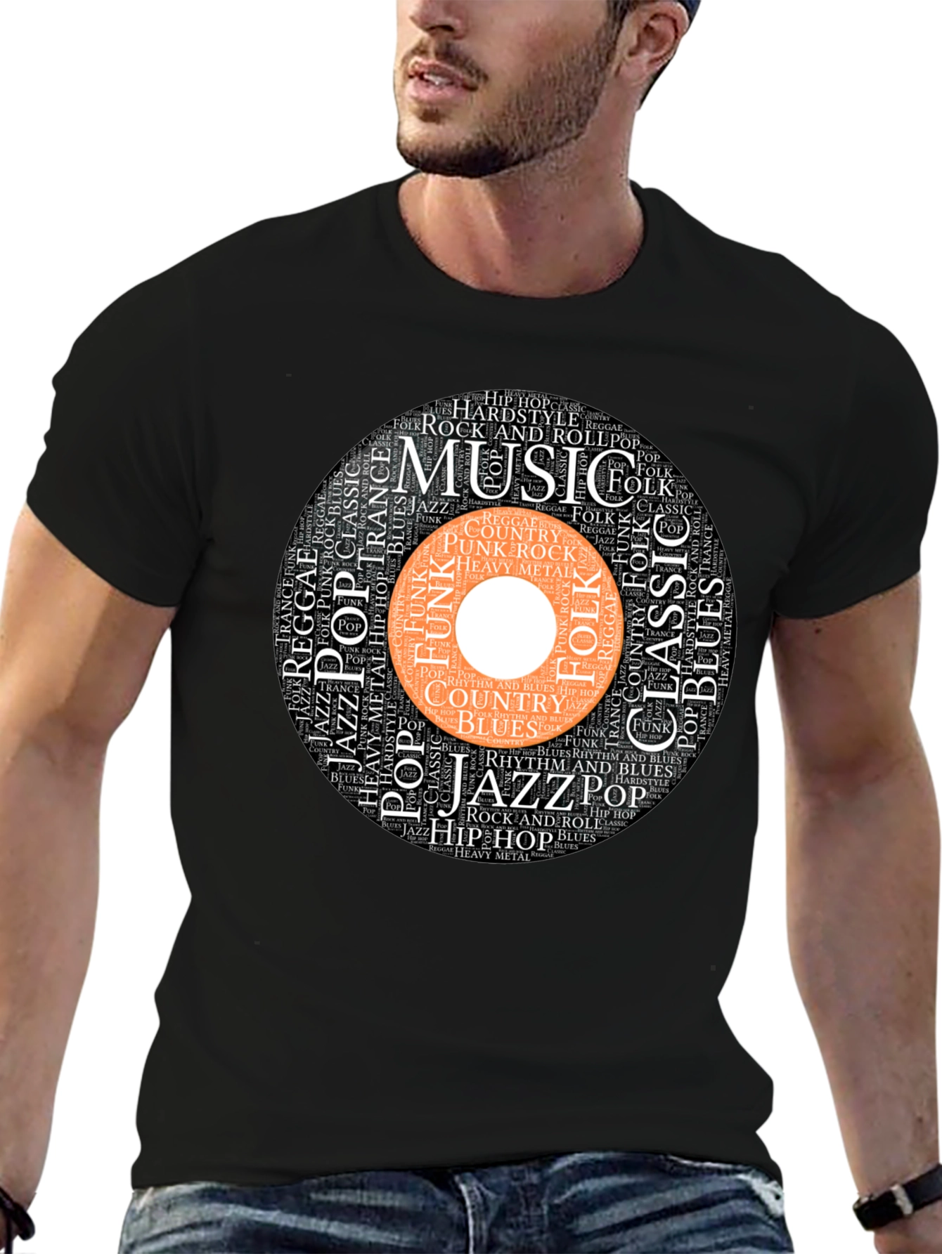 Music Genres Word Art Black T-Shirt