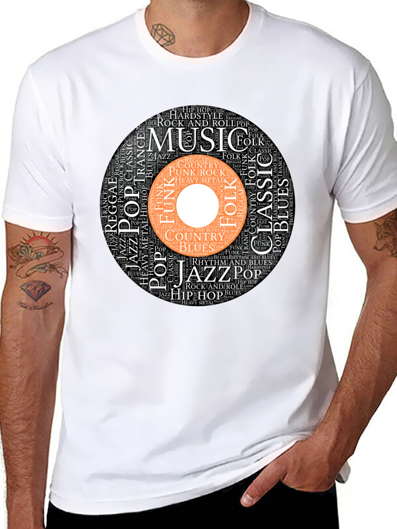Music Genres Word Art Black T-Shirt