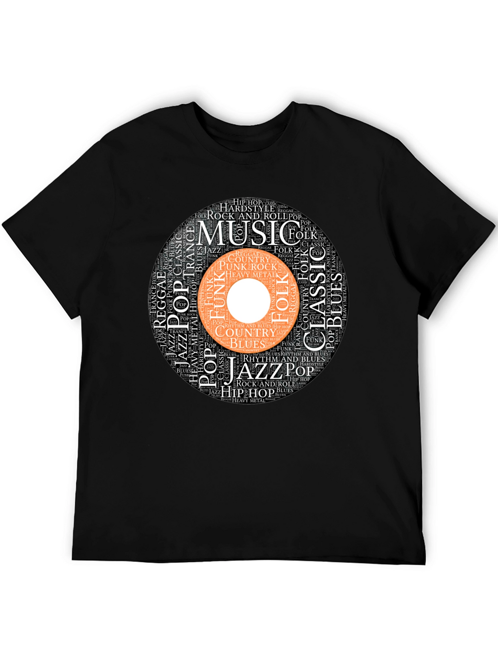 Music Genres Word Art Black T-Shirt