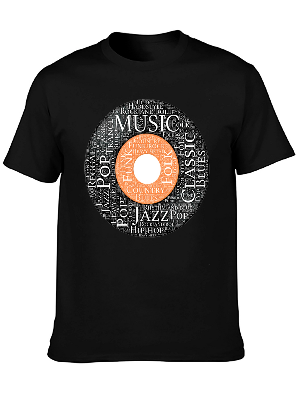Music Genres Word Art Black T-Shirt