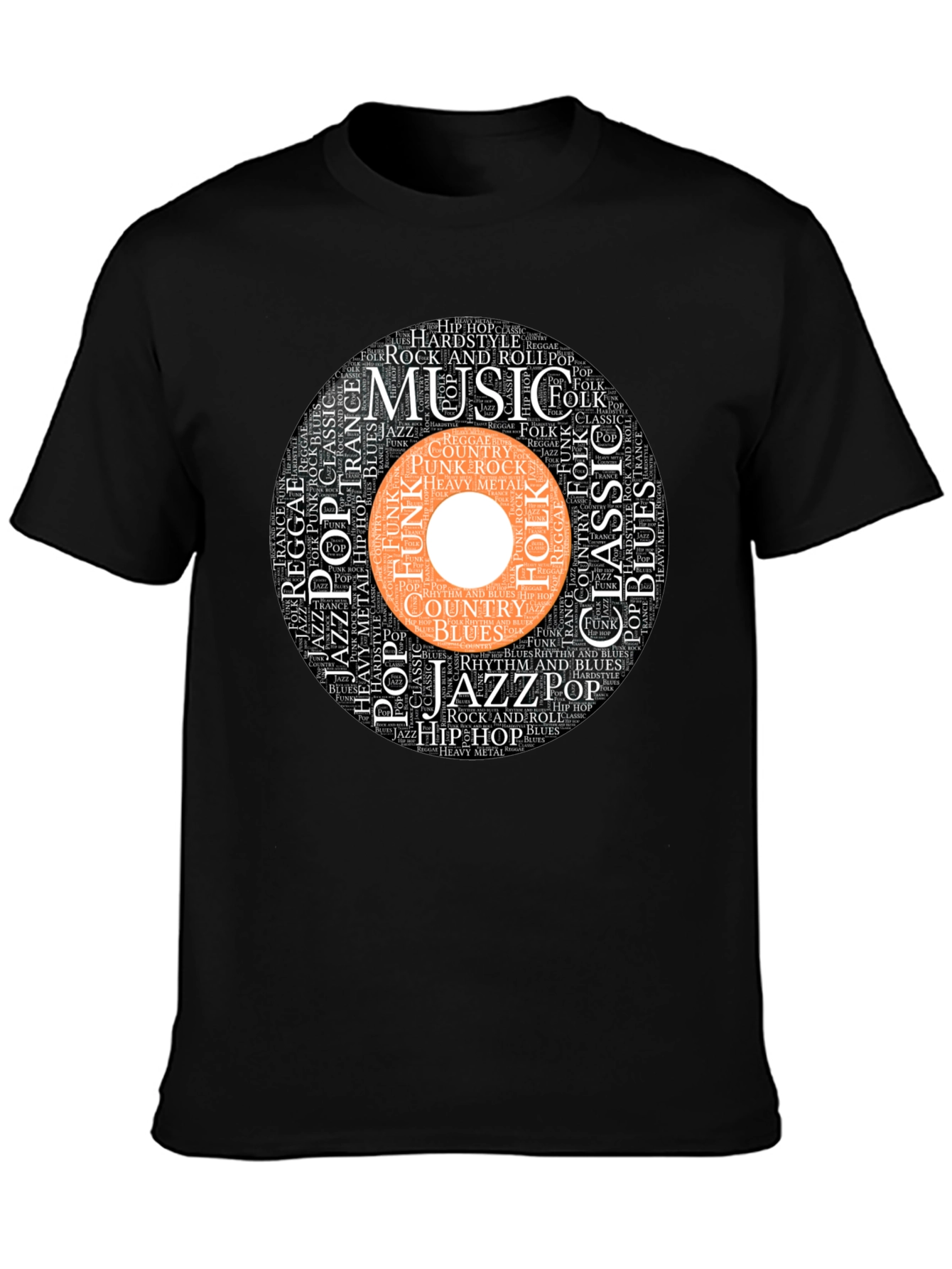 Music Genres Word Art Black T-Shirt