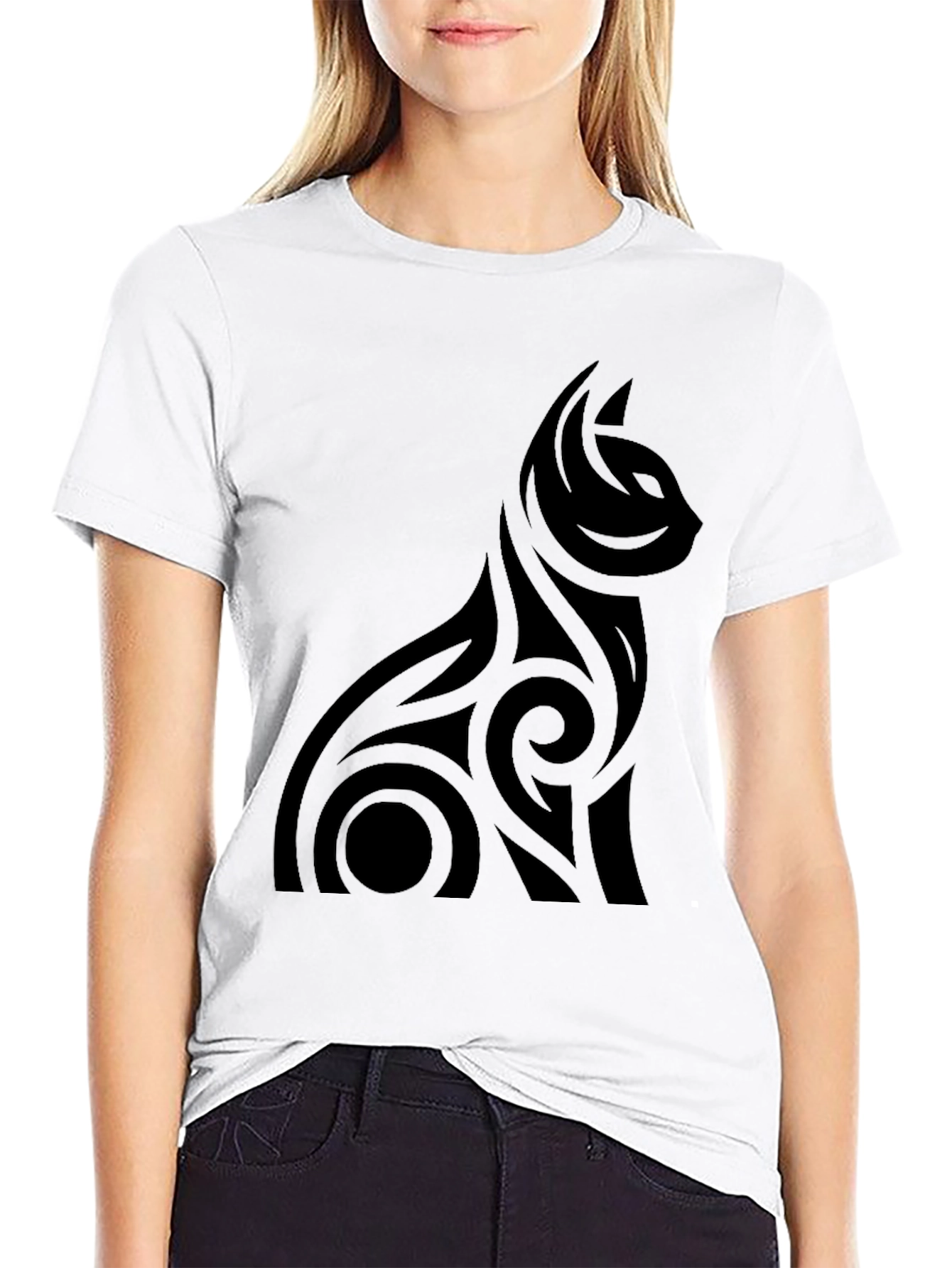 Mens Black Tribal Cat Graphic Tee