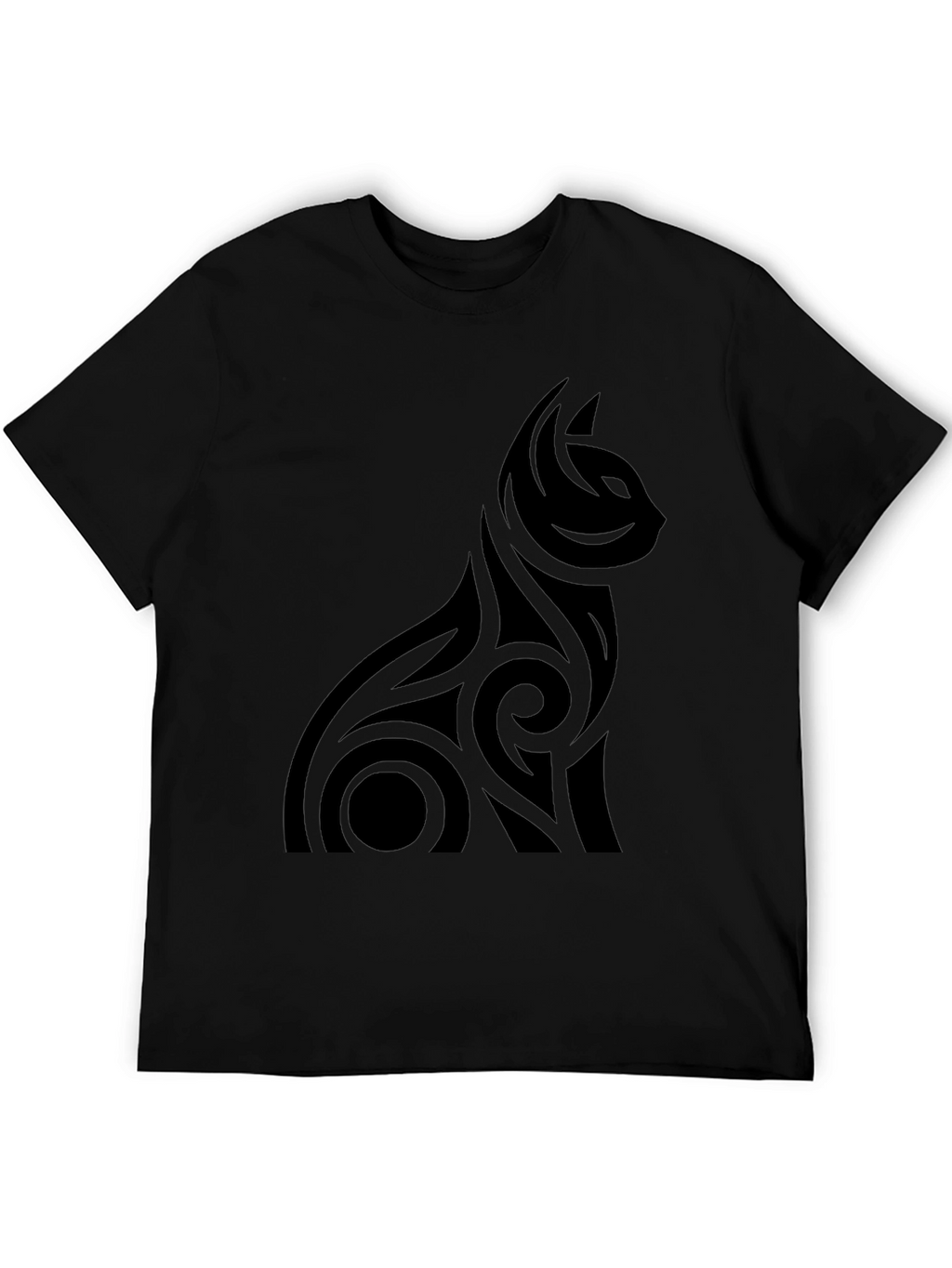 Mens Black Tribal Cat Graphic Tee