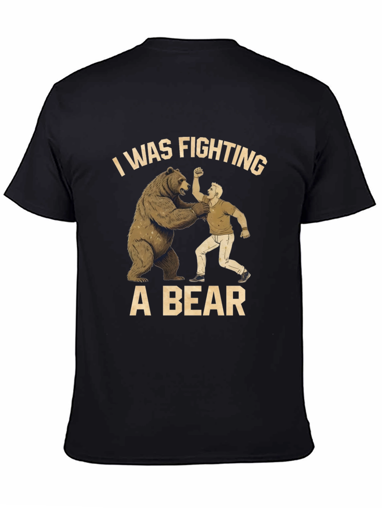 Fighting a Bear T-Shirt - Mens Black Graphic Tee