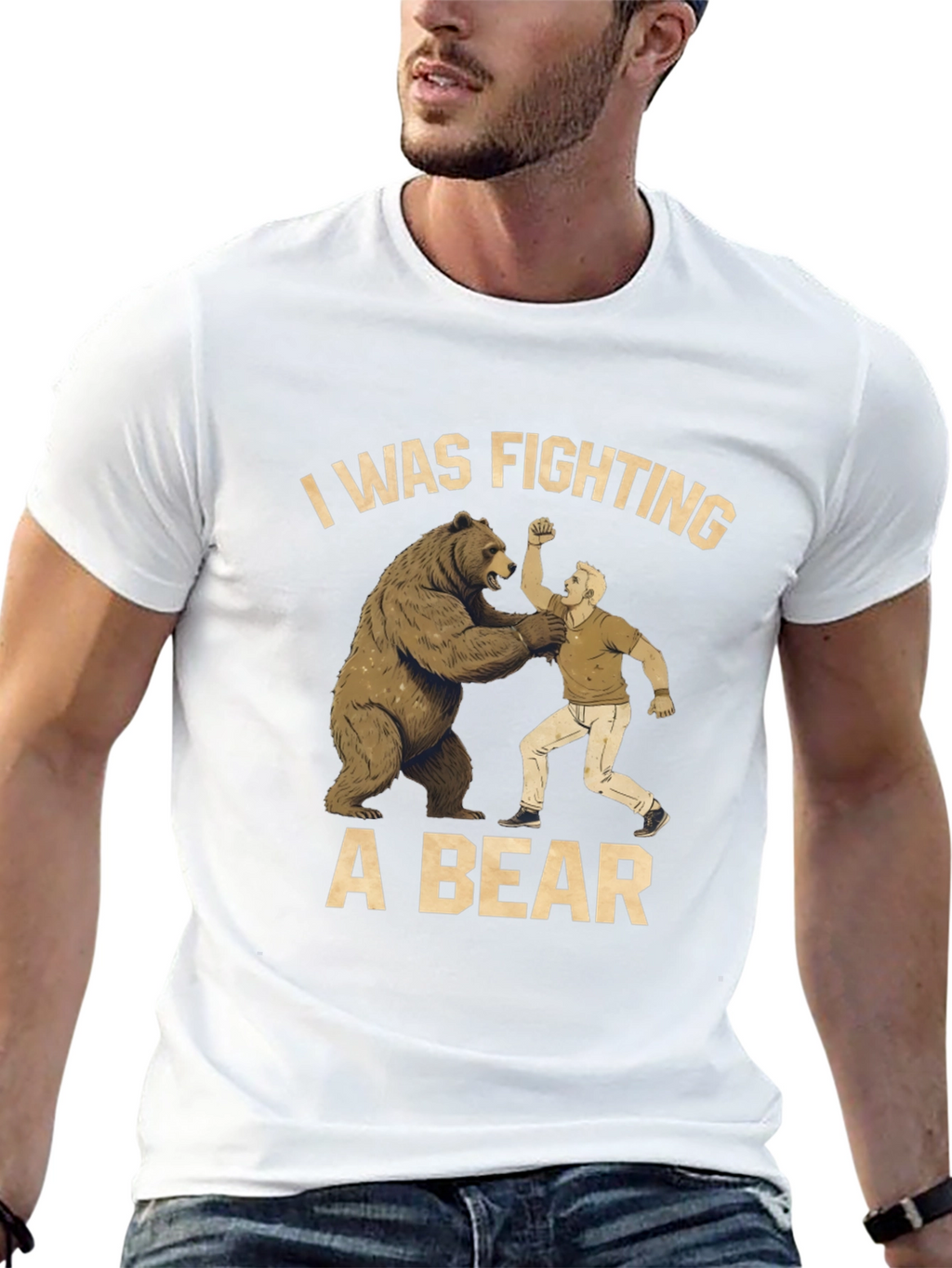 Fighting a Bear T-Shirt - Mens Black Graphic Tee