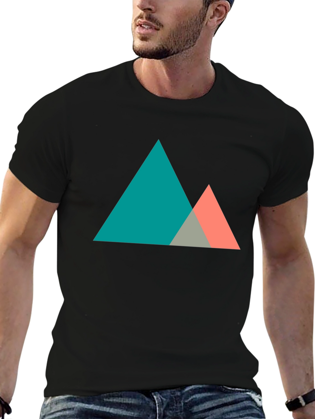 Geometric Mountain Graphic Tee - Modern Black T-Shirt