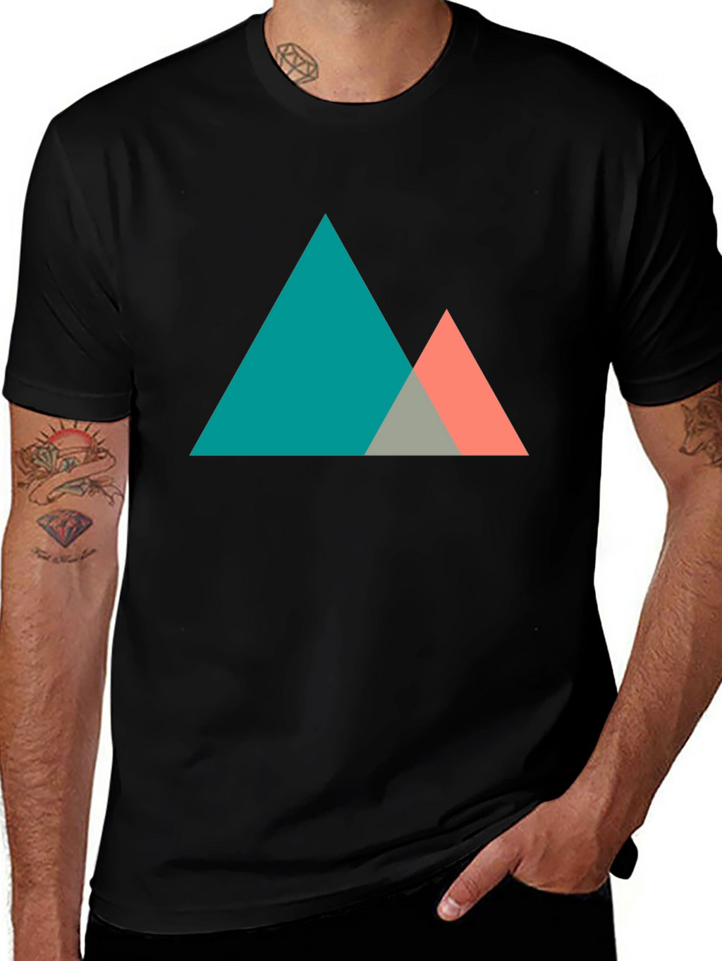Geometric Mountain Graphic Tee - Modern Black T-Shirt