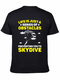 Life Obstacles Skydive Black Graphic T-Shirt