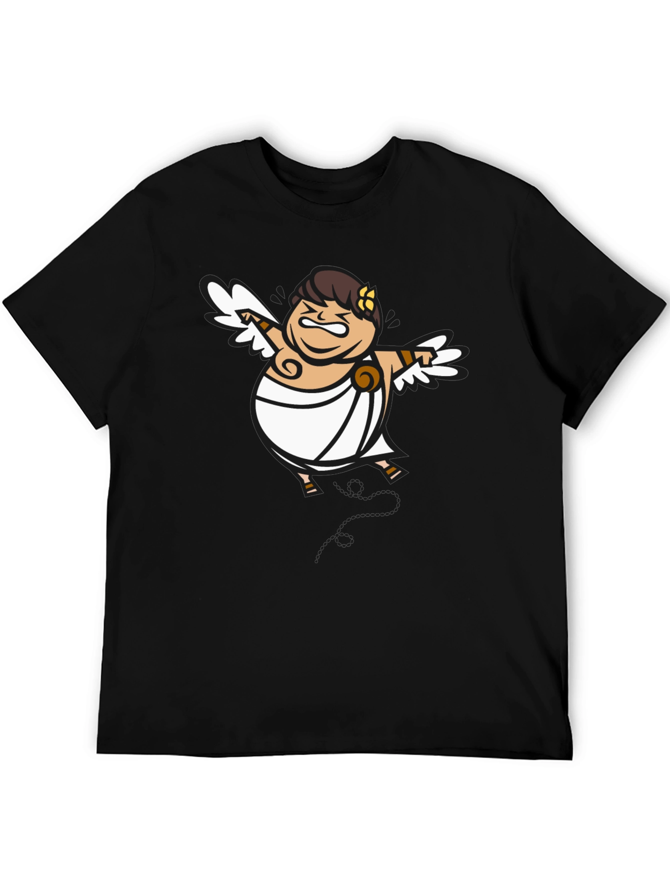 Humorous Cupid Graphic Tee - Black Cotton