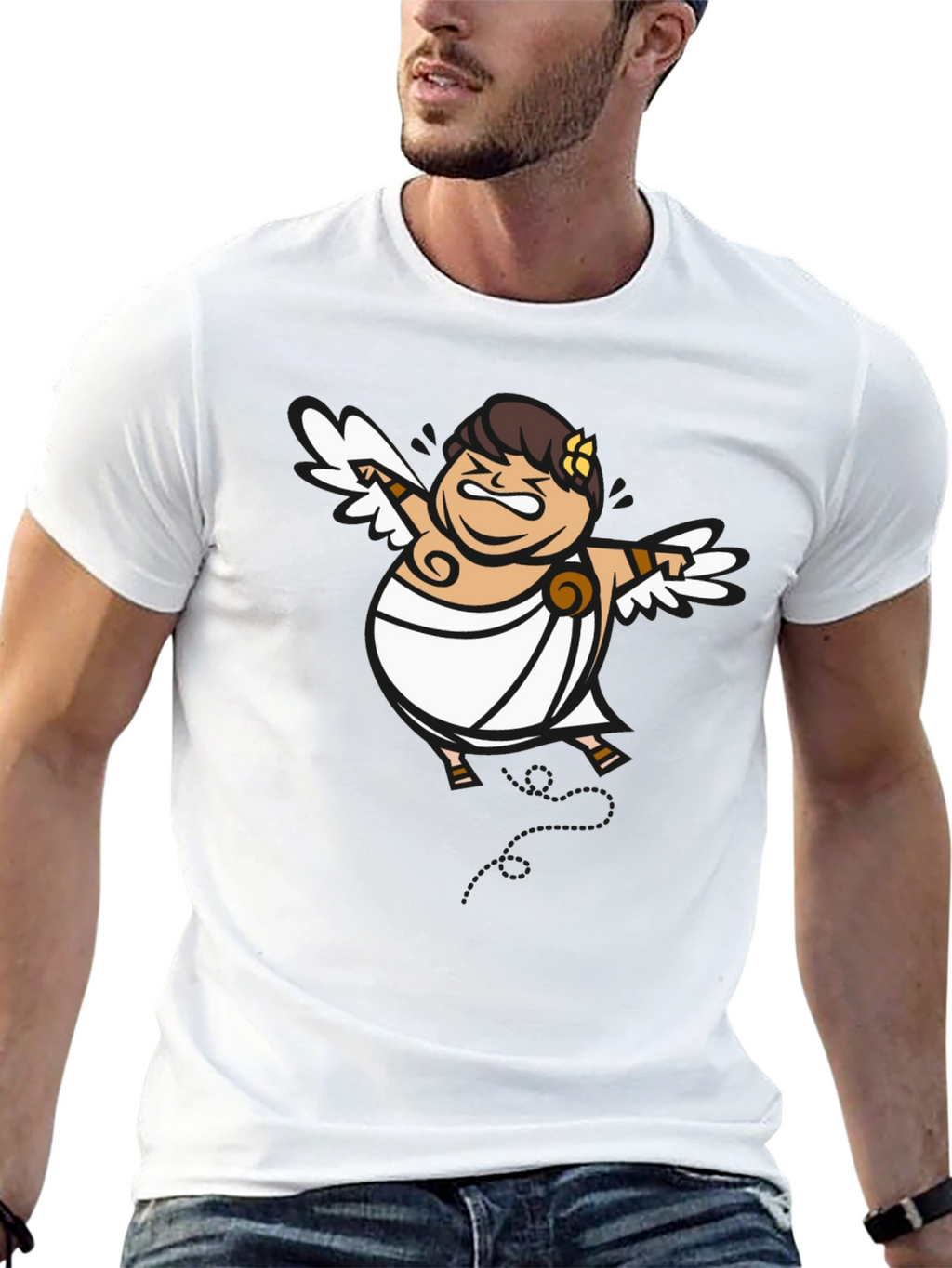Humorous Cupid Graphic Tee - Black Cotton