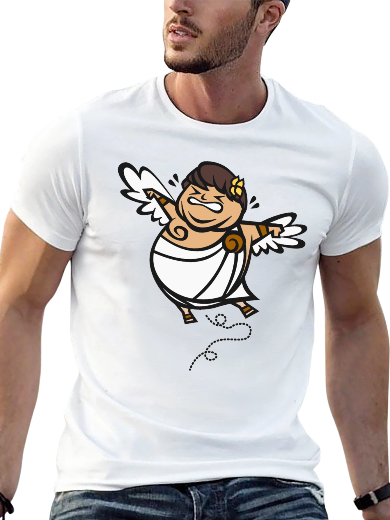 Humorous Cupid Graphic Tee - Black Cotton