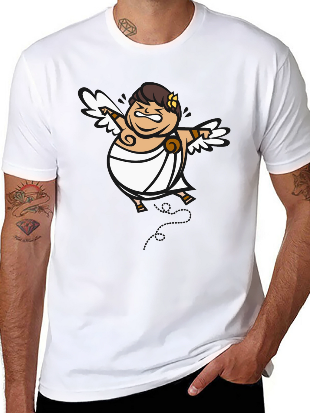 Humorous Cupid Graphic Tee - Black Cotton