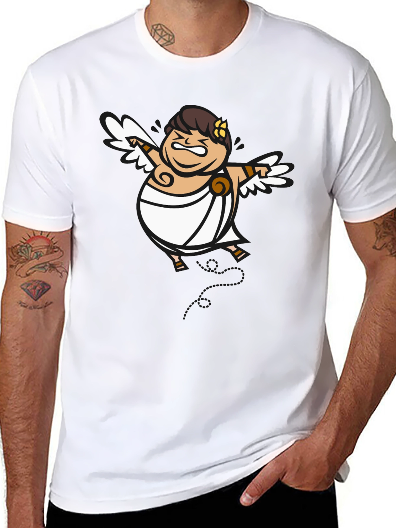 Humorous Cupid Graphic Tee - Black Cotton