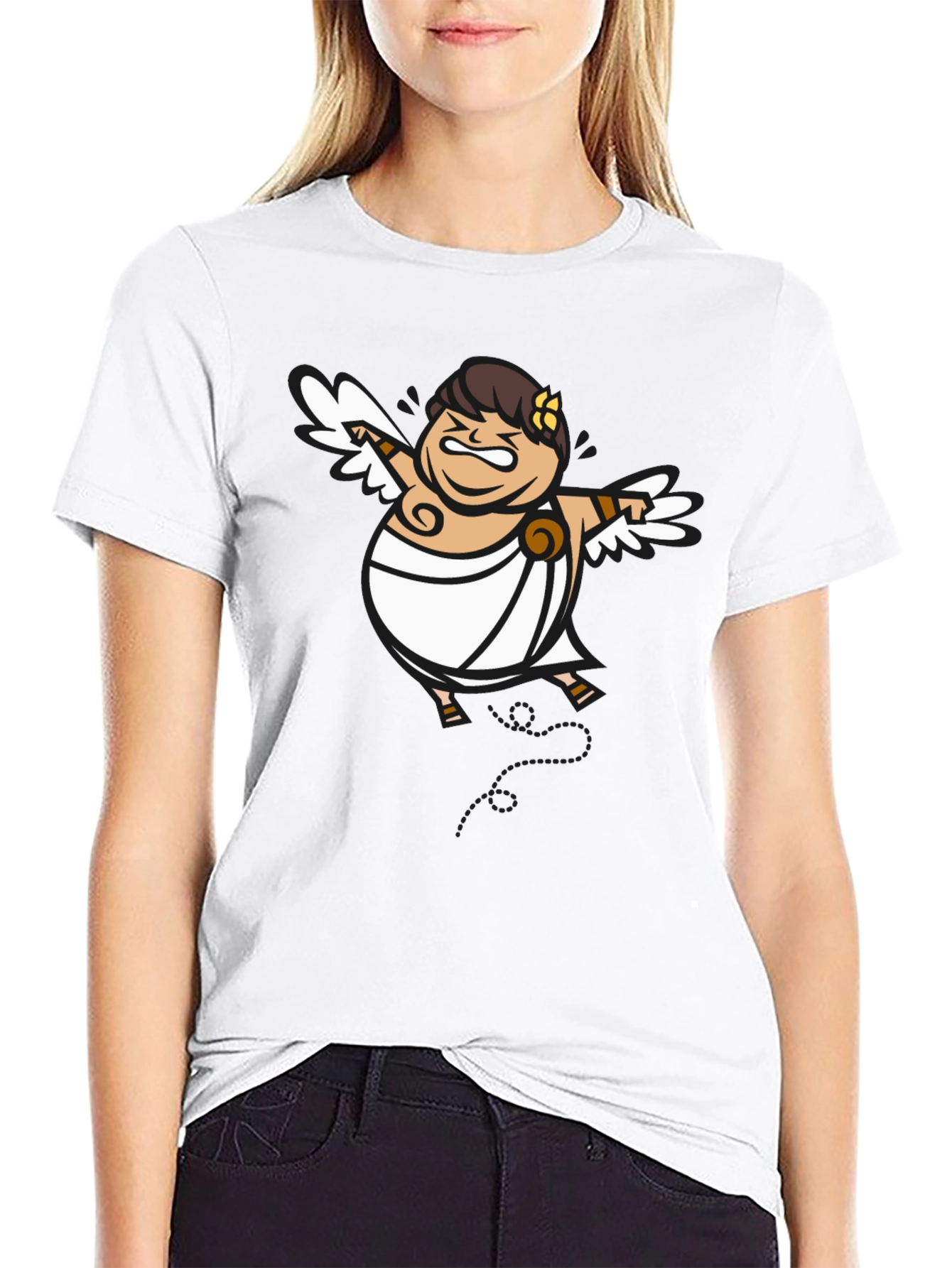 Humorous Cupid Graphic Tee - Black Cotton